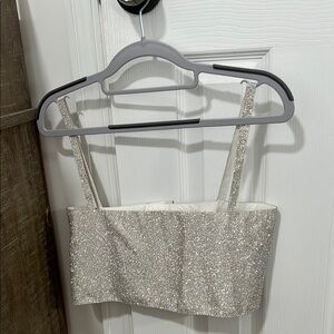 12th Tribe Shira Silver Rhinestone Crop Top